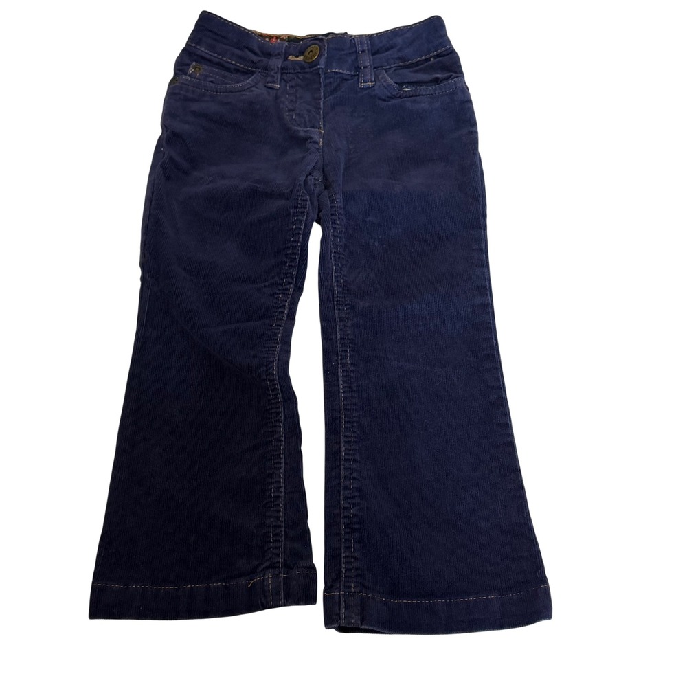 Mini Boden Kids Navy Blue Corduroy Bootcut Pants Floral Lining‎ Size 3Y Preppy